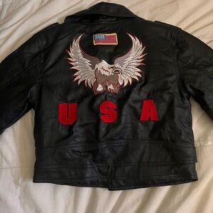 Kids Black Leather Jacket with Eagle and USA Design